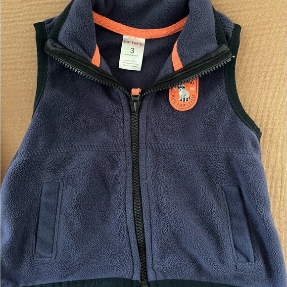 Set of 2 Boys Carter's Red Plaid and Blue Zippered Vests Size 3 Month - Picture 2 of 12